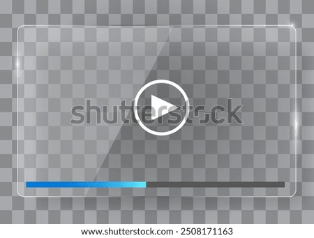 Flat transparent glass video player template for web and mobile apps. Vector illustration