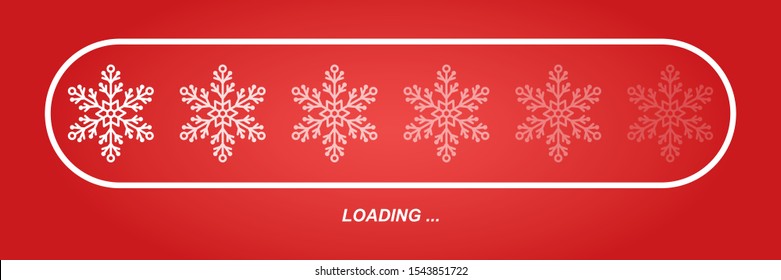 flat transparent white snowflakes as loading bar progress indicator, winter stock vector illustration clip art icon, design element on red background
