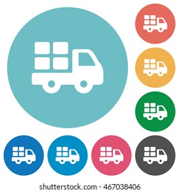 Flat transport icon set on round color background.
