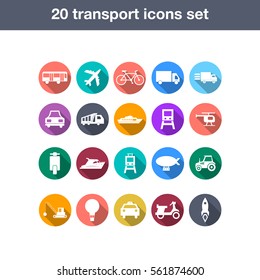 Flat transport icons set with long shadow. eps10