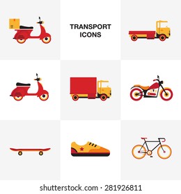 Flat transport vehicle icon set