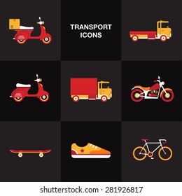 Flat transport vehicle icon set