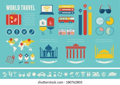 Elementos Infográficos de Transporte Plano mais Conjunto de Ícones. Vetor.