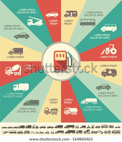 Flat Transportation Infographic Elements plus Icon Set. Vector.