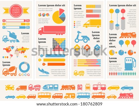 Flat Transportation Infographic Elements plus Icon Set. Vector.