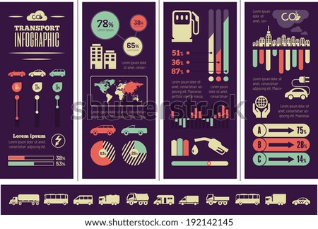 Flat Transportation Infographic Elements plus Icon Set. Vector.