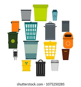 Flat trash can icons set. Universal trash can icons to use for web and mobile UI, set of basic trash can elements isolated vector illustration