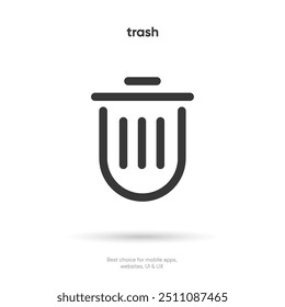 Flat trash, delete, recycle, cleaning, clean, erase, cross vector icon, symbol, sign, emblem, button, push button on white background for UI UX, website, mobile app.