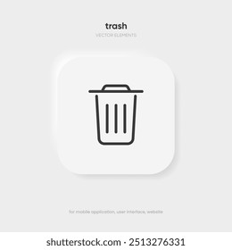 Flat trash, delete, recycle, cleaning, clean, erase, cross vector icon, symbol, sign, emblem, button, push button on white background for UI UX, website, mobile app.