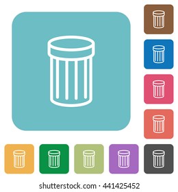 Flat trash icons on rounded square color backgrounds.