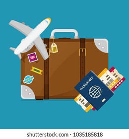 flat travel with airplane illustration design concept background. eps10 vector