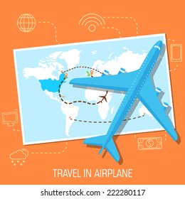 flat travel with airplane illustration design concept background. eps10 vector