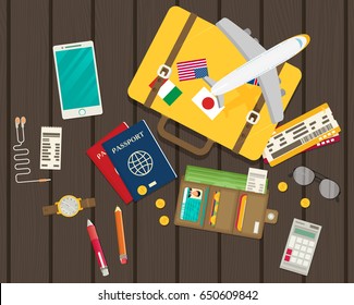 flat travel with airplane illustration design concept background. eps10 vector