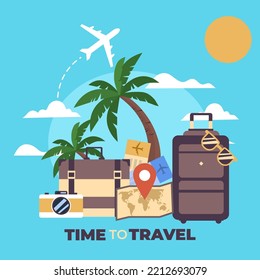 Flat travel background for banner and poster card 