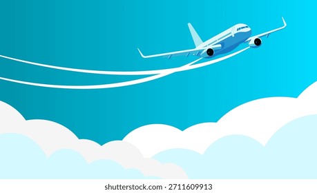 Flat Travel Background With Plane On The Sky. EPS10 Vector