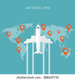 Flat travel background. Plane. Summer holidays, vacation. Traveling. Tourism, trip , journey.