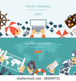 Flat travel background. Summer holidays. Vacation. Exploring.