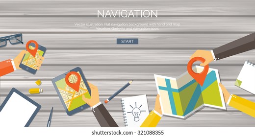 Flat travel background. Summer holidays. Vacation. Exploring. Navigation.