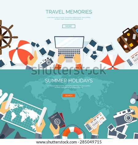 Flat travel background. Summer holidays. Vacation. Exploring.