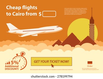 Flat travel banner - Cairo Egypt - vector illustration 