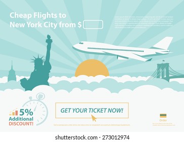 Flat travel banner - New York City - vector illustration