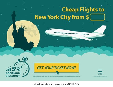 Flat travel banner - New York City - vector illustration
