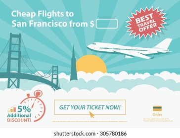 Flat travel banner - San Francisco - vector illustration
