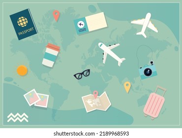 Flat-travel elements set background.Travel-story collection