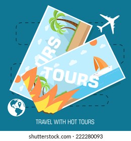 flat travel with hot tours tickets illustration design concept background. eps10 vector
