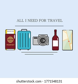 ilustración vectorial de iconos de viaje plana