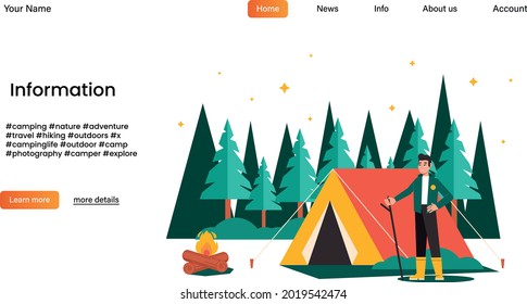 Flat travel landing page template, camping, travel, camp, nature, trekking, campinglife, vanlife