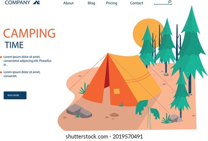 Flat travel landing page template, Camping landing page concept
