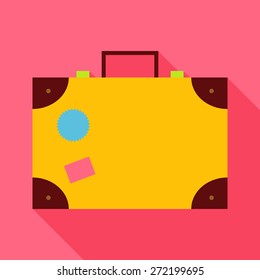 Flat Travel Suitcase with Long Shadow. Vector Illustration Flat Stylized