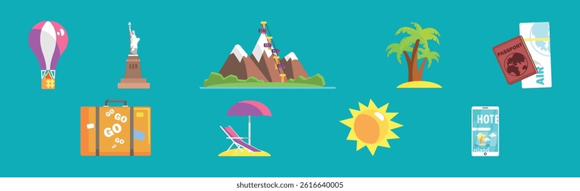 Flat Travel and Tourism Object and Element Design Vector Set