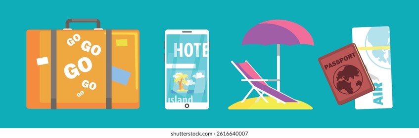 Flat Travel and Tourism Object and Element Design Vector Set