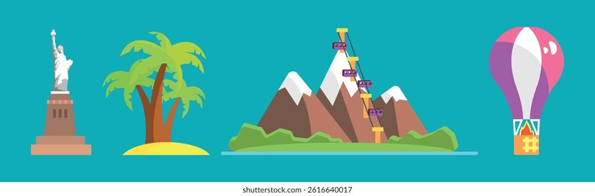 Flat Travel and Tourism Object and Element Design Vector Set