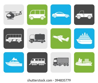 Flat Travel and transportation icons - vector icon set