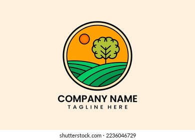 Flat tree Agriculture farm logo template vector illustration