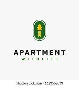 flat tree and apartment logo vector