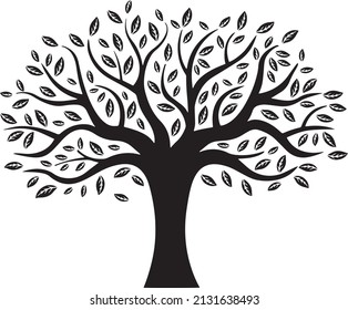 Flat Tree With Branch Leaves Symbol Vector Illustration