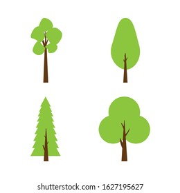 Flat tree collection. Set of isolated icons forest trees. Vector illustration
