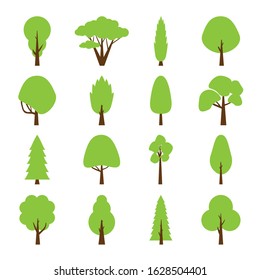 Flat tree collection. Set of isolated icons forest trees. Vector illustration