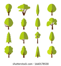 Flat Tree Collection. Set Of Isolated Icons Forest Trees. Vector Illustration