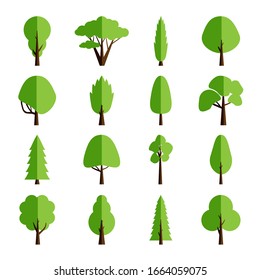 Flat tree collection. Set of isolated icons forest trees. Vector illustration