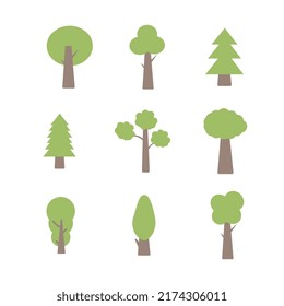 flacher Baum. farbige legendäre Illustrationen. Vektor-Grüne Pflanzen im Freien einzeln auf Hintergrund