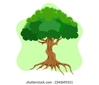 Flat tree design with green leaves 