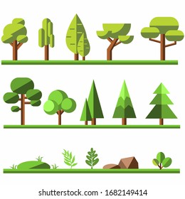 flat tree in flat design style.set of trees vector also bush and stone. tree icons.
