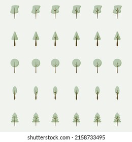 Flat Tree Environment Nature Green Collection Set