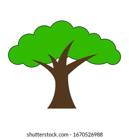 Flat tree icon illustration. Simple forest tree or plant silhouette icon. Organic oak tree nature design.