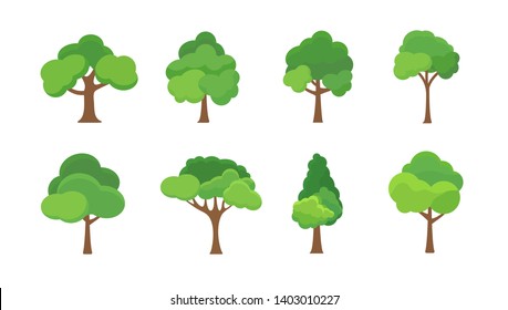 Flat Tree Icon Illustration. Trees Forest Simple Plant Silhouette Icon. Nature Oak Organic Set Design.